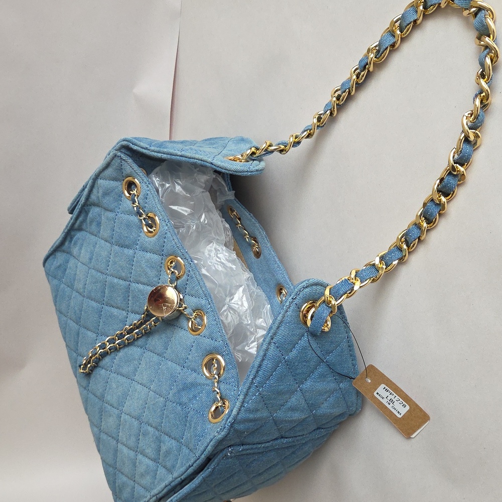 NWT Quilted Denim Chain Shoulder Chain Bag - Picture 10 of 10